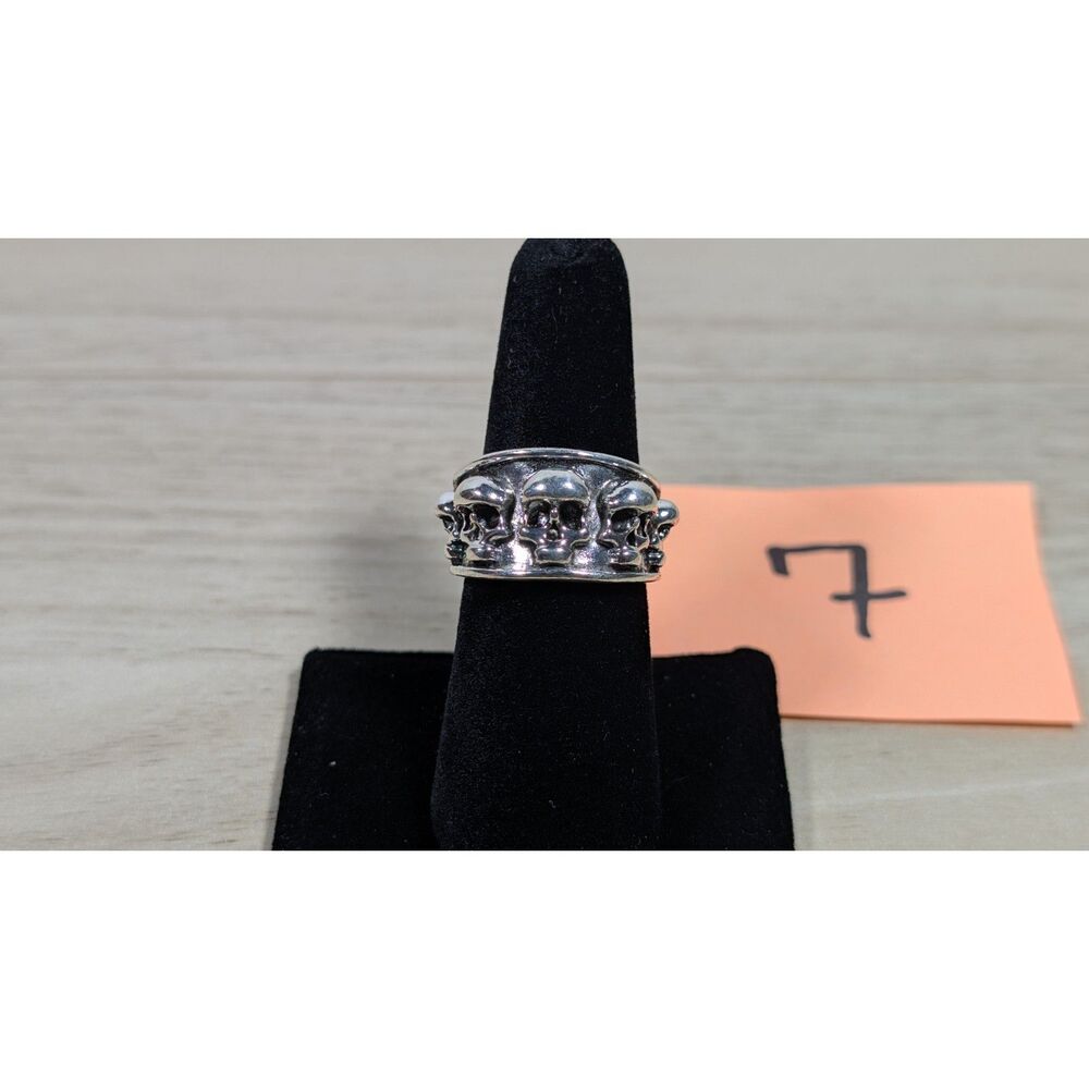 Silver Tone Skull Band Ring Gothic Biker Punk Skull Ring Size 7